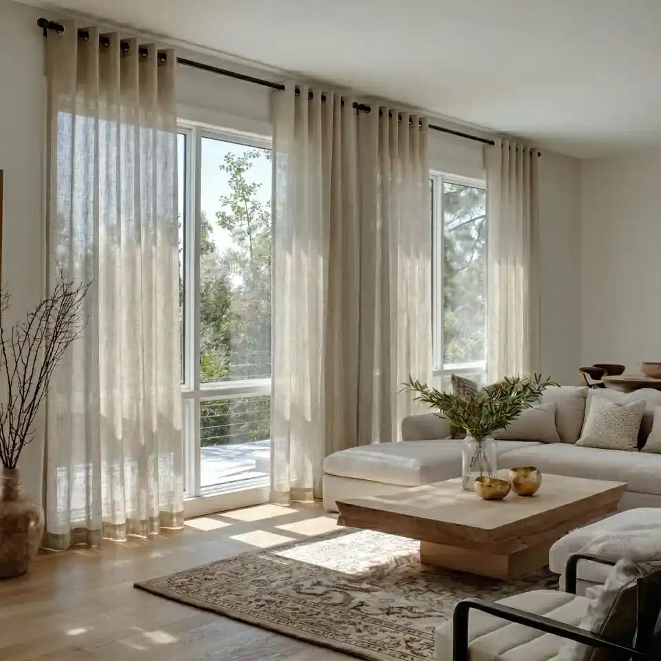 Natural Voile Linen Eyelet Curtains-1
