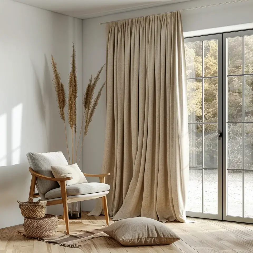 Pencil Pleat Blackout Linen Curtain Panel-1